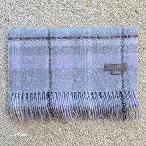 100% Cashmere Fringe Scarf Lavender and Grey Plaid Louisa Perini